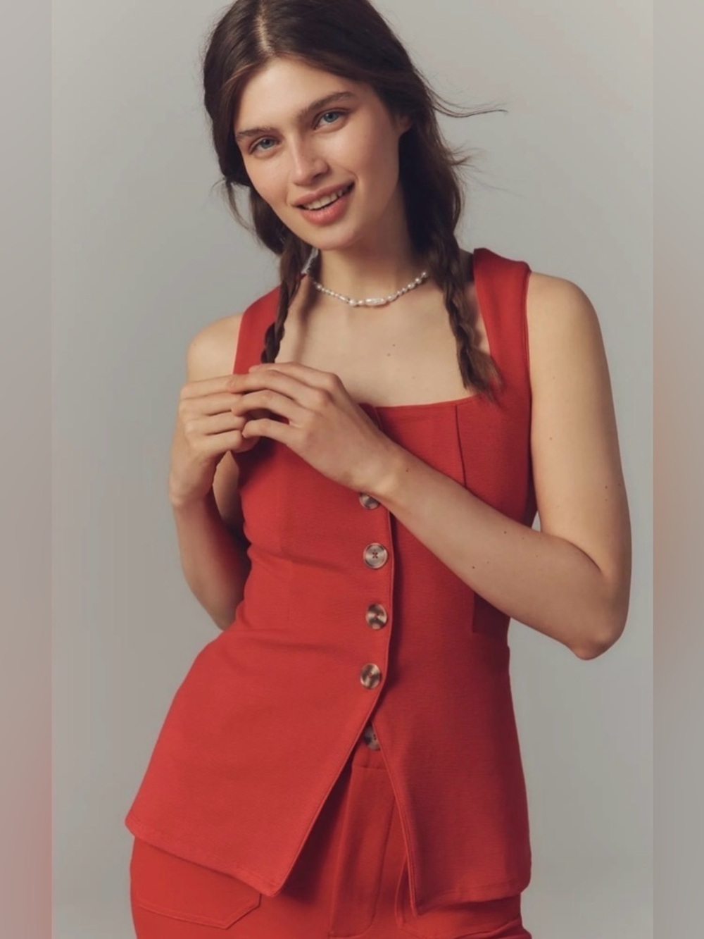 NWT Anthropologie Maeve Longline Vest Size Small Red
